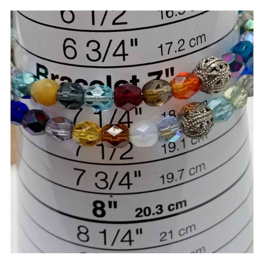 colorful glass beaded memory wire bracelet spring lightweight no clasp